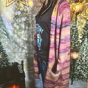 🧥 Lucky Brand Space-Dyed Open Front Cardigan - Fall Colors - Sz M — NWOT / D